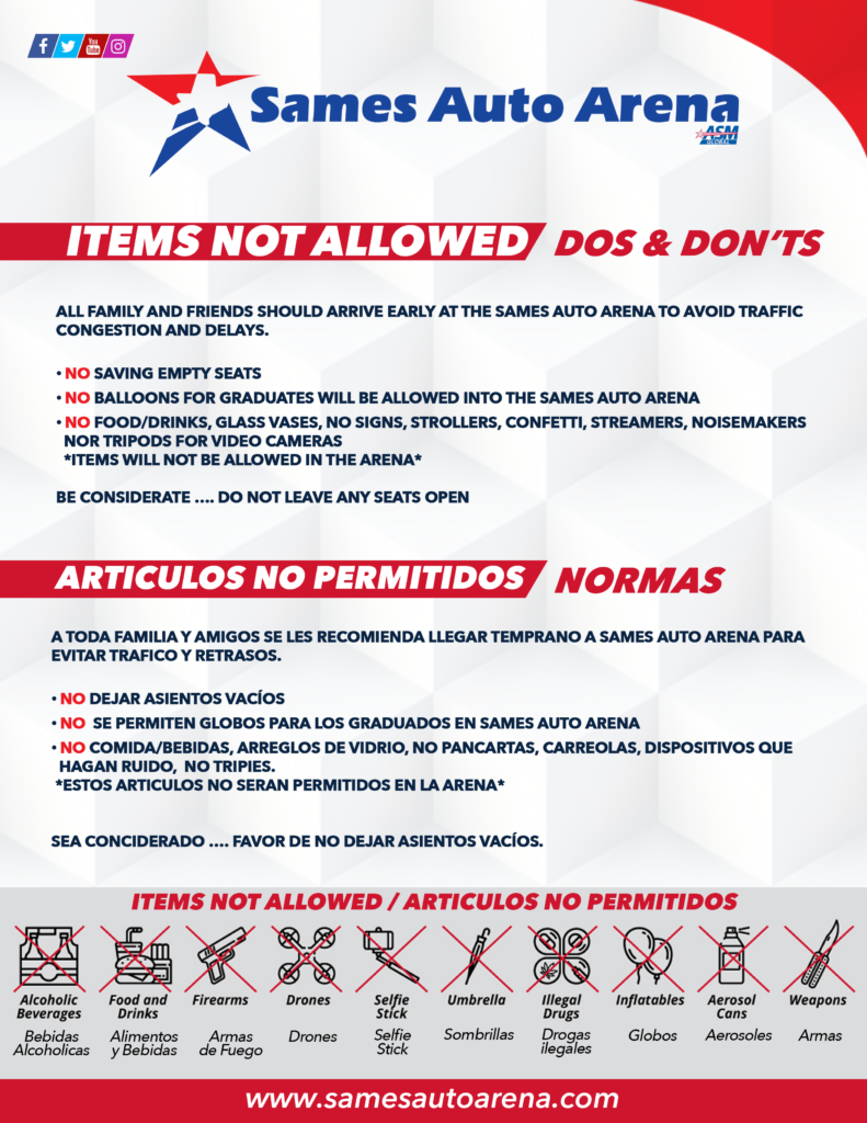 College prohibited items poster (English and Spanish)