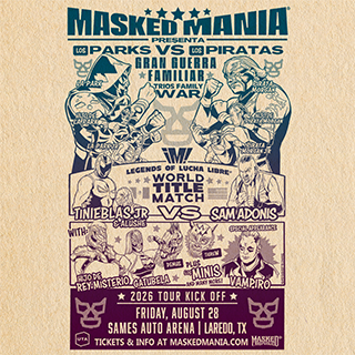 Lucha car promotion banner at Same's Auto Arena, August 28 event